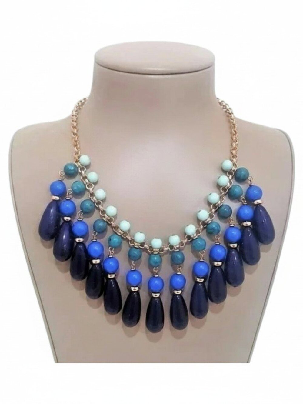 Vera Bradley Ombré Statement Bib Necklace Gold Tone With Blue NWT MSP $58.00
